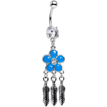 Load image into Gallery viewer, Clear Gem Blue Flower Feathers Dreamcatcher Dangle Belly Ring