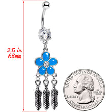 Load image into Gallery viewer, Clear Gem Blue Flower Feathers Dreamcatcher Dangle Belly Ring