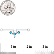 Load image into Gallery viewer, 14G Aqua Faux Opal Triad Dangle Industrial Barbell 38mm