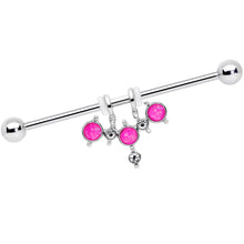 Load image into Gallery viewer, 14G Pink Faux Opal Triad Dangle Industrial Barbell 38mm