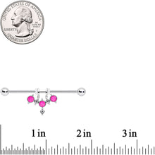 Load image into Gallery viewer, 14G Pink Faux Opal Triad Dangle Industrial Barbell 38mm