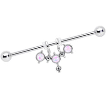 Load image into Gallery viewer, 14G White Faux Opal Triad Dangle Industrial Barbell 38mm