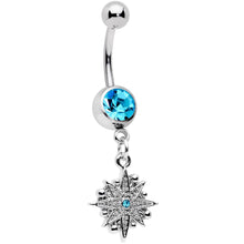 Load image into Gallery viewer, Aqua Gem Starburst Crescent Moon Dangle Belly Ring Set of 2