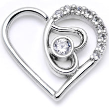 Load image into Gallery viewer, 16G 1/4 Clear CZ Gem Double Heart Left Ear Closure Ring