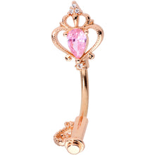 Load image into Gallery viewer, Pink CZ Gem Rose Gold Tone Princess Key Belly Ring
