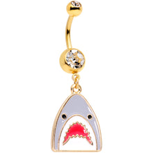 Load image into Gallery viewer, Clear Gem Gold Tone Shark Attack Dangle Belly Ring