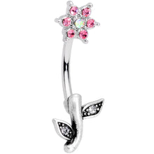 Load image into Gallery viewer, Pink Clear Gem Flower Belly Ring Set of 3