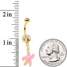 Load image into Gallery viewer, Clear Gem Gold Tone Pink Nautical Starfish Dangle Belly Ring