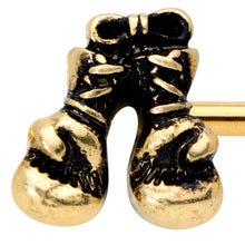 Load image into Gallery viewer, 14G 9/16 Gold Tone Boxing Gloves Barbell Nipple Ring Set