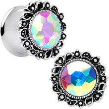 Load image into Gallery viewer, Aurora Gem Filigree Flower Double Flare Plug Set 2G to 1 Inch