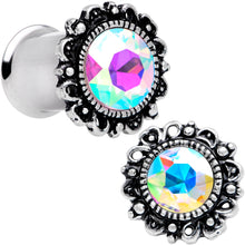 Load image into Gallery viewer, Aurora Gem Filigree Flower Double Flare Plug Set 2G to 1 Inch