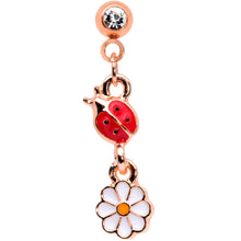 Load image into Gallery viewer, 16G 1/4 Clear Gem Rose Gold Tone Ladybug Dangle Cartilage Tragus