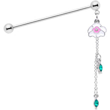 Load image into Gallery viewer, 14G Clear Green Gem Flower Chain Dangle Industrial Barbell 38mm