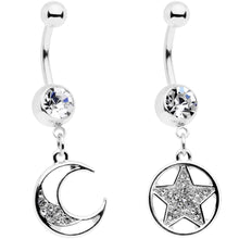 将图片加载到图库查看器,Clear Gem Moon Star Magic Dangle Belly Ring Set of 2