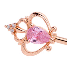 Load image into Gallery viewer, 14G Pink CZ Gem Rose Gold Tone Princess Key Industrial Barbell 38mm