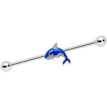 Load image into Gallery viewer, 14G Clear Gem Sea Bling Blue Orca Whale Industrial Barbell 38mm