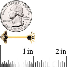 Load image into Gallery viewer, 14G 9/16 Black Gem Gold Tone Bee Spider Barbell Nipple Ring Set