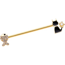 Load image into Gallery viewer, 14G Clear Gem Gold Tone Cat Fish Industrial Barbell 38mm