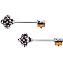 Load image into Gallery viewer, 14G 9/16 Red Brown Gem Kings Key Barbell Nipple Ring Set