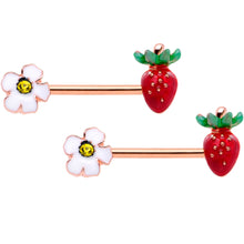 Load image into Gallery viewer, 14G 9/16 Yellow Gem Rose Gold Tone Strawberry Nipple Ring Set