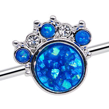Load image into Gallery viewer, 14G Blue Faux Opal Clear Gem Paw Print Industrial Barbell 38mm