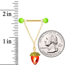 Load image into Gallery viewer, 14G 9/16 Red Green Gem Oak Leaf Acorn Barbell Nipple Ring Set