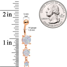 Load image into Gallery viewer, White Gem Rose Gold Tone Triple Drop Dangle Belly Ring