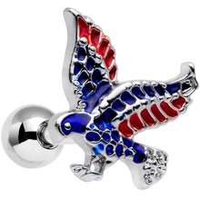 Load image into Gallery viewer, 16G 1/4 Red Blue Patriotic Eagle Cartilage Tragus Earring