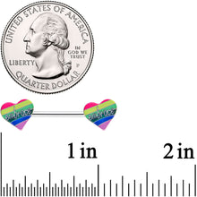Load image into Gallery viewer, 14G 5/8 Rainbow Embrace Pride Heart Barbell Nipple Ring Set
