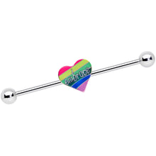 Load image into Gallery viewer, 14G Rainbow Embrace Pride Heart Industrial Barbell 38mm