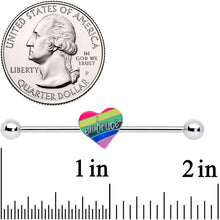 Load image into Gallery viewer, 14G Rainbow Embrace Pride Heart Industrial Barbell 38mm