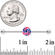 Load image into Gallery viewer, 14G Red Blue Candy Swirl Industrial Barbell 38mm
