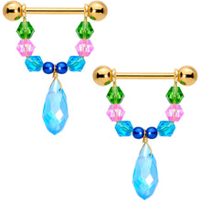 Load image into Gallery viewer, 14G 5/8 Blue Pink Green Gem Gold Tone Drop Nipple Ring Set