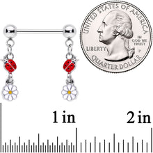 Load image into Gallery viewer, 14G 5/8 Red White Ladybug Flower Dangle Barbell Nipple Ring Set
