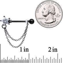 Load image into Gallery viewer, 14G 5/8 Clear CZ Star Gem Black Chain Dangle Nipple Ring Set