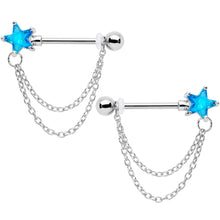 将图片加载到图库查看器,14G 5/8 Aqua CZ Star Gem Chain Dangle Nipple Ring Set