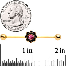 Load image into Gallery viewer, 14G Pink Gem Gold Tone Flower Industrial Barbell 38mm
