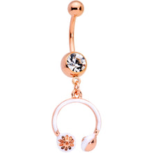 Load image into Gallery viewer, Clear Gem Rose Gold Tone Headphones Dangle Belly Ring