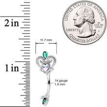 Load image into Gallery viewer, Green Aurora Gem Queens Key Double Mount Belly Ring
