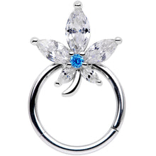 将图片加载到图库查看器,16G 3/8 Clear Blue CZ Gem Marijuana Leaf Hinged Segment Ring