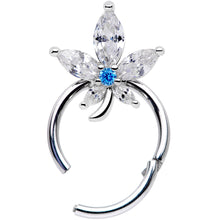 将图片加载到图库查看器,16G 3/8 Clear Blue CZ Gem Marijuana Leaf Hinged Segment Ring
