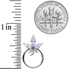 将图片加载到图库查看器,16G 3/8 Clear Blue CZ Gem Marijuana Leaf Hinged Segment Ring
