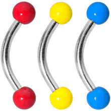 Load image into Gallery viewer, 16G 5/16 Red Yellow Blue Glow in the Dark Curved Barbell Set of 3