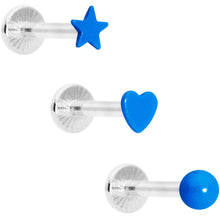 Load image into Gallery viewer, 16G 5/16 Blue Glow Star Heart Labret Set of 3