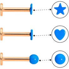 Load image into Gallery viewer, 16G 5/16 Rose Gold Tone Blue Glow Star Heart Labret Set of 3