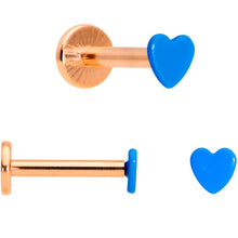 Load image into Gallery viewer, 16G 5/16 Rose Gold Tone Blue Glow Star Heart Labret Set of 3