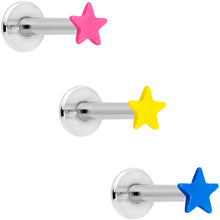 Load image into Gallery viewer, 16G 5/16 Blue Pink Yellow Glow Star Labret Set of 3