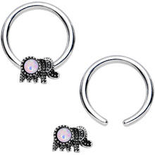 Load image into Gallery viewer, 14G 1/2 White Faux Opal Elephant BCR Captive Nipple Ring Set