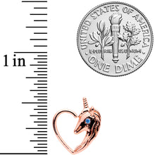 Load image into Gallery viewer, 16G 5/16 Blue Gem Rose Gold Tone Unicorn Left Heart Closure Ring