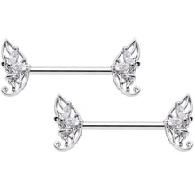 Load image into Gallery viewer, 14G 9/16 Clear CZ Gem Fairy Leaf Barbell Nipple Ring Set